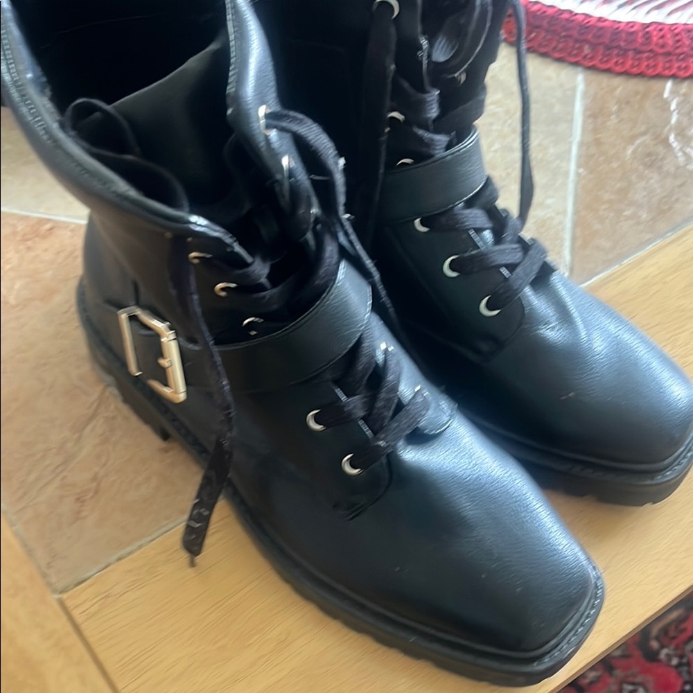 Kelly & Katie Black Leather Lace-Up Boots